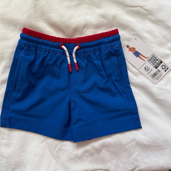 Vibrant Blue Kids Swim Trunks with Red Accent - Picture 4 of 9